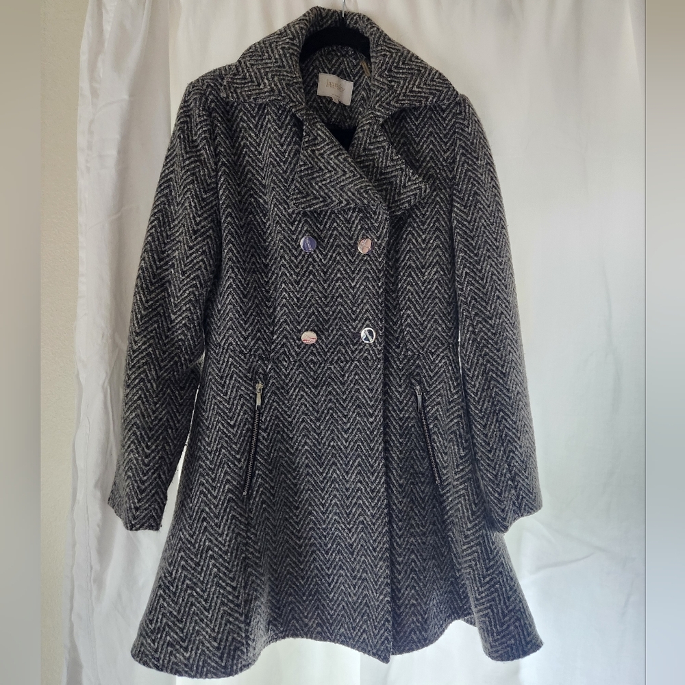 Laundry by Shelli Segal Herringbone Wool-Blend Fit & Flare Coat Medium